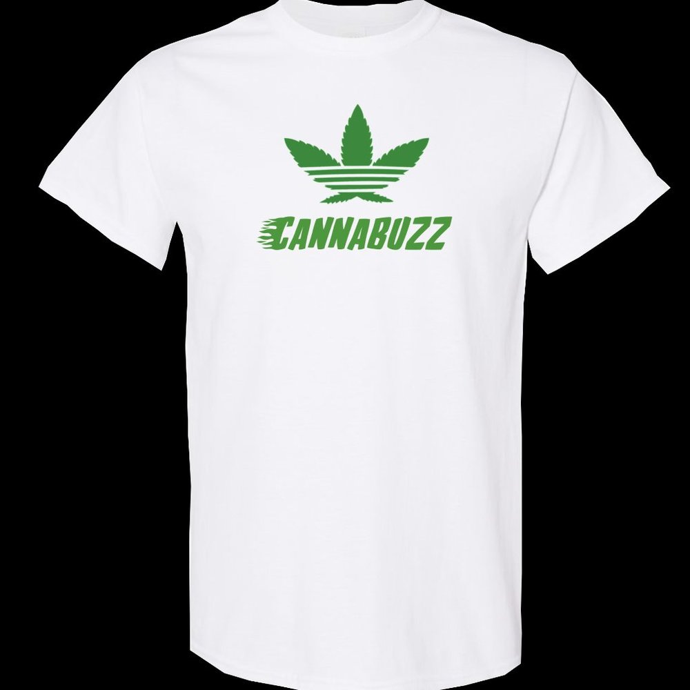 Funny T shirt Adidas Cannabis Parody "Cannabuzz" Adult sz:   S-3XL  white color